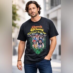 Cheech & Chong T-Shirt Mens 3XLT Tall Black Graphic Tee “If You Can’t Beat ’Em”